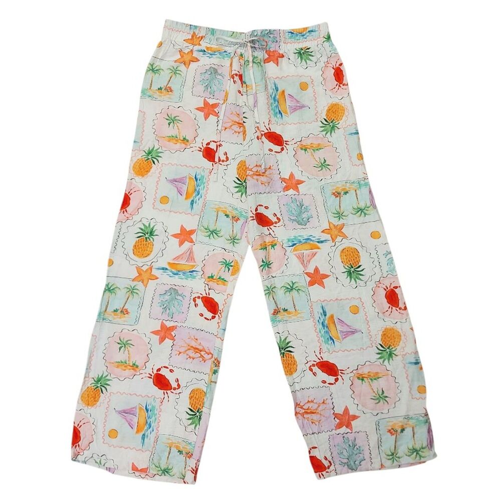 Peach Womens XL White Loungewear Pants Relaxed Fit Lightweight Summer Casual